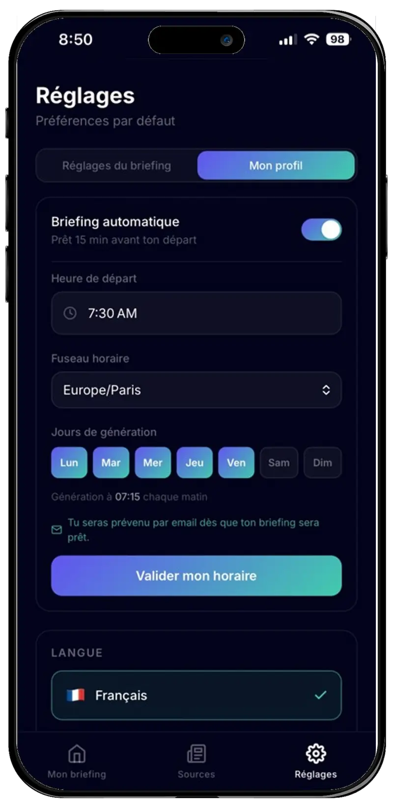 Planification automatique du briefing dans l'application Briefway