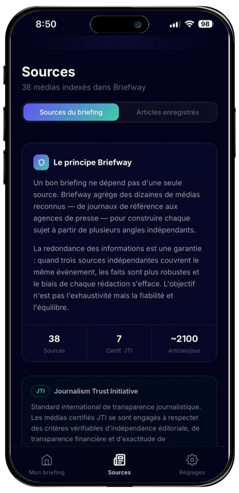 Liste des sources indexées par Briefway